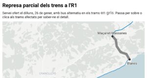 Els passatgers de l’estació de Blanes opten per marxar a casa o agafar el bus: “Fa dos dies que no puc tornar”