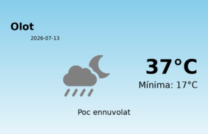 AEMET: El temps per a Olot – 13 de Juliol de 2026